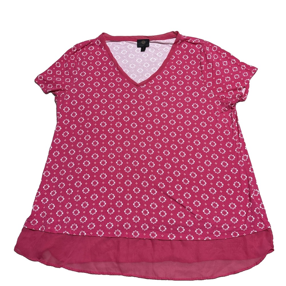 JM Collection Top Women's Size XL Pink Medallion Foulard Short Sleeve